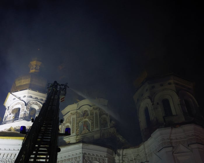 Ukraine war briefing: Kyiv decries ‘Russia’s Orthodox values’ as historic Pechersk Lavra monastery burns