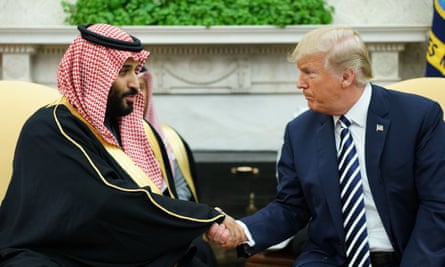 Donald Trump, right, shakes hands with Saudi Arabia’s Crown Prince Mohammed bin Salman in Washington earlier this year.