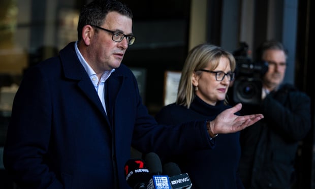 Victorian premier Daniel Andrews speaks alongside newly elected deputy premier Jacinta Allan