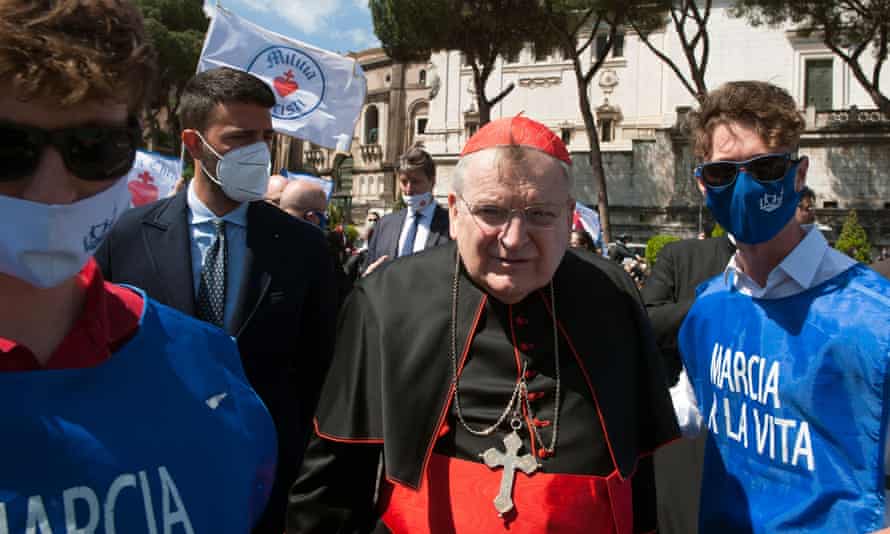 Cardinal Raymond Burke during a March for Life in Rome, where he lives, in May.