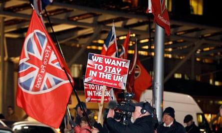 Supporters of the British trade union outside parliament in Edinburgh on Wednesday evening