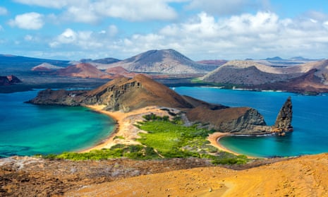 Beaches on Bartolome, one of the remote Galápagos islands which are visited on the 24-day world tour.