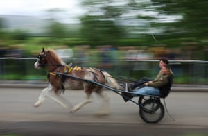 Horses and chariot with rider speeding by