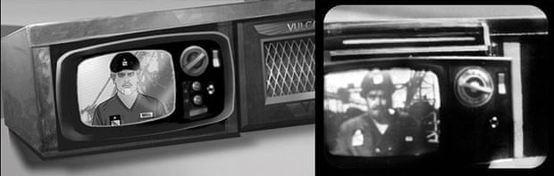 Side-by-side comparison of a shot from the animated ‘Power of the Daleks’ with the original scene