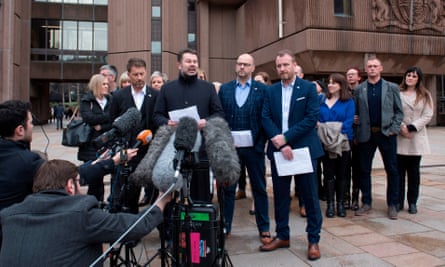 Steve Walters, Gary Cliffe, Chris Unsworth and Micky Fallon, victims of Barry Bennell, speak outside Liverpool crown court after the former coach’s conviction
