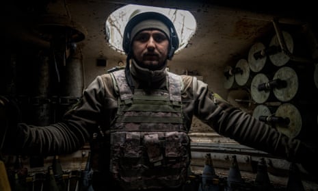 A Ukrainian artilleryman inside the Gvozdika howitzer. Volodymyr Zelenskiy has said Russian forces have ‘destroyed’ the town.