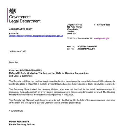 Letter from government