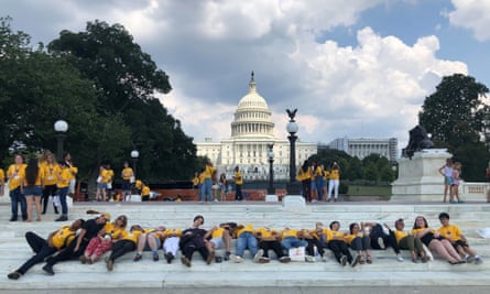Tamacas and friends from an American Civil Liberties Union program for students stage a ‘die-in’ at the US Capitol to symbolize what’s at stake from the climate crisis if politicians don’t act now.