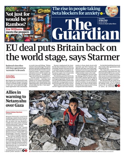 Guardian front page, Tuesday 20 May 2025