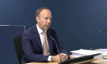 Former health secretary Matt Hancock, giving evidence to the UK Covid-19 inquiry.