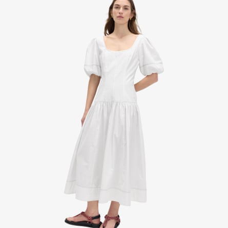 M&S Pure Cotton Drop Waist Midi Waisted Dress