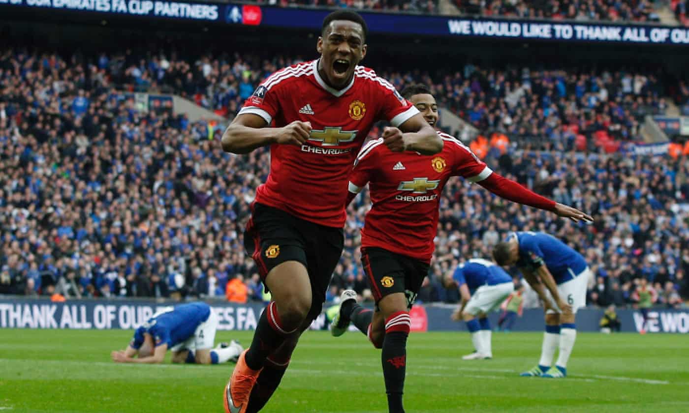 Anthony Martial scored Manchester United’s winner against Everton that took them to the FA Cup final against Crystal Palace.