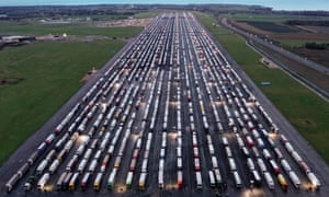 Freight lorries parked near Ramsgate. Retailers say vehicles need to begin moving within 24 hours to avoid shortages.