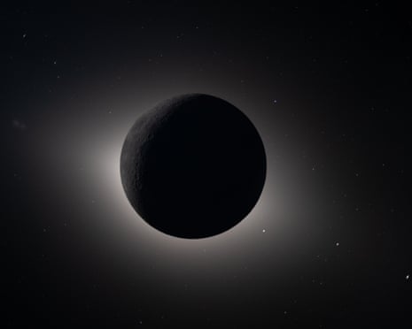 The moon fully eclipsing the sun, as seen from the Orion spacecraft.