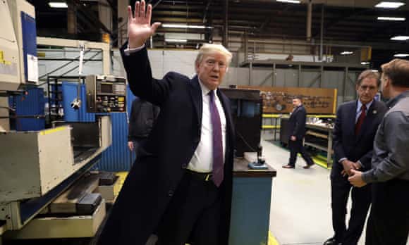 President Donald Trump waves as he tours2 Sheffer Corporation to promote his tax policy, Monday, Feb. 5, 2018, in Blue Ash, Ohio. (AP Photo/Evan Vucci)