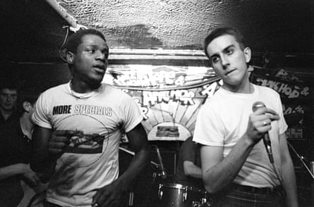 Terry Hall, right, and Neville Staple performing with the Specials in London, 1980.