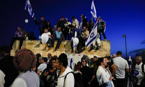Rightwing Israelis at the rally outside the Knesset on Thursday.