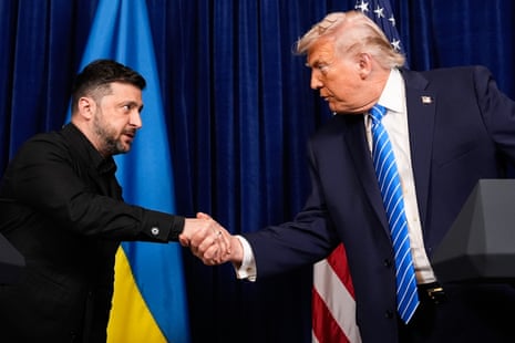 Ukrainian president Volodymyr Zelenskyy shakes hands with Donald Trump following a meeting at Trump’s Mar-a-Lago club in Florida in December.