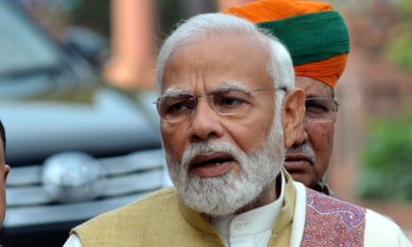 Narendra Modi on the first day of the Indian parliament's budget session, New Delhi, 31 January.