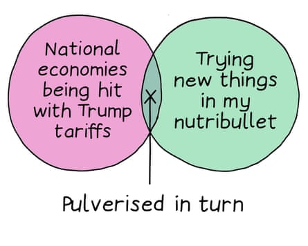 A venn diagram showing the intersection of economies being hit by Trump tariffs and trying new things in a nutribullet, leading to being pulverised.