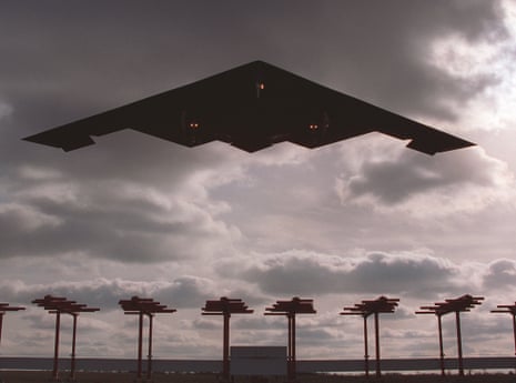 The B-2 Stealth Bomber, made by the Northrop Grumman Corp. is shown landing at Whiteman Air Force Base, Missouri.
