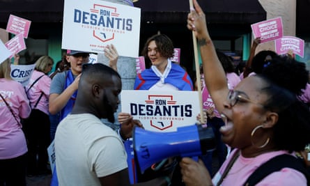 Supporters of Democratic challenger Charlie Crist and Florida governor Ron DeSantis in Fort Pierce, Florida.