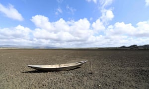 A boat lies in the dry Cedro reservoir in Quixadá, Ceara State, Brazil.