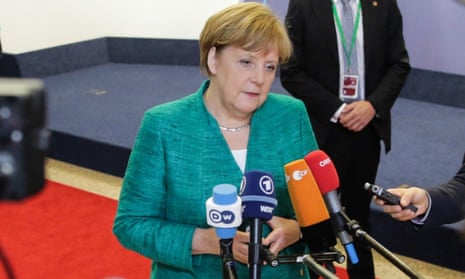 German chancellor Angela Merkel speaks to the press before leaving the first day of a European Union leaders’ summit focused on migration, Brexit and eurozone reforms.