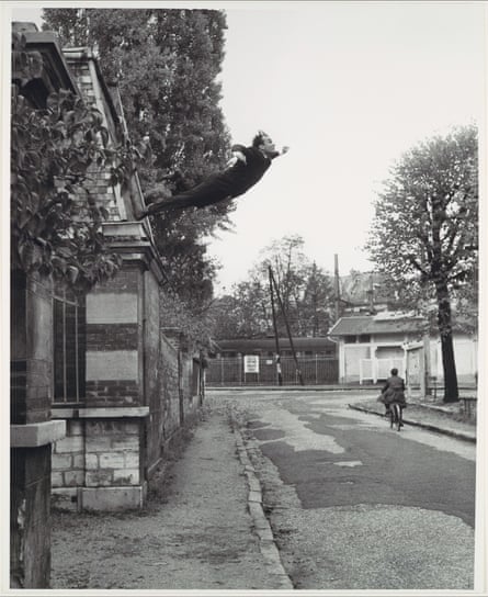 Yves Klein apparently leaping off a roof in Paris, 1960