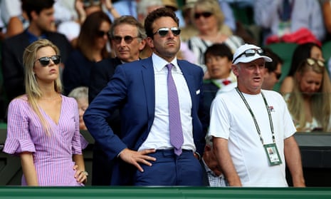 Justin Gimelstob (centre) at Wimbledon last year. He was coaching John Isner at the time