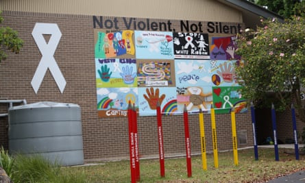 A mural to mark White Ribbon Day at Gymea Bay public school in New South Wales