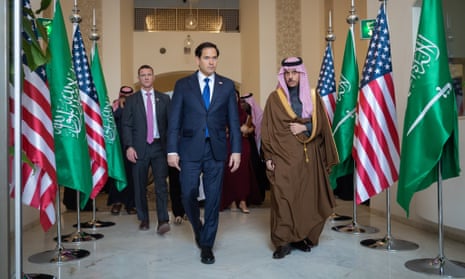 US secretary of state Marco Antonio Rubio (L) meets with Saudi foreign minister Faisal bin Farhan Al Saud (R) in Riyadh, Saudi Arabia.