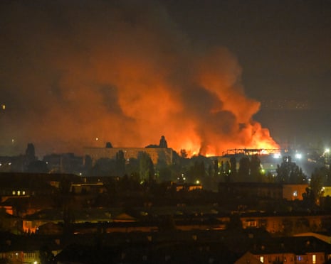 A fire breaks out following massive Russian ballistic missile strikes in the Ukrainian capital of Kyiv.