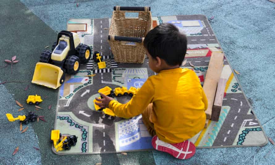 A child plays with toys at Narrabundah Cottage Childcare Centre in Canberra.