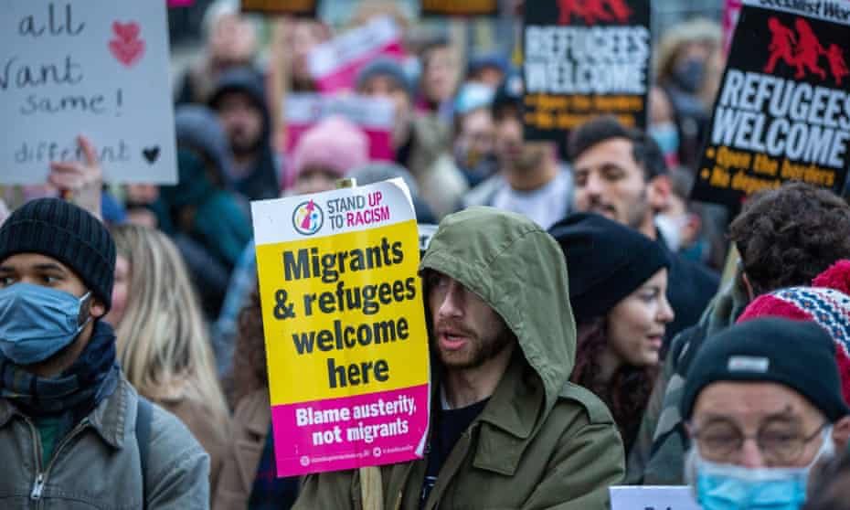 Pro-refugee protesters marched to Downing Street last month.
