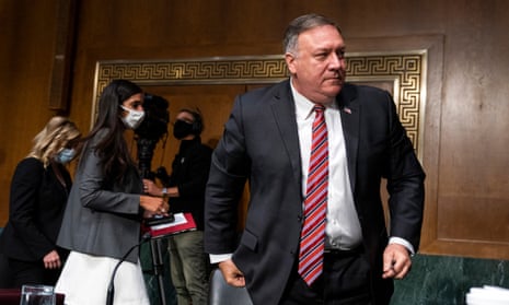Mike Pompeo testifies before the Senate foreign relations committee on Capitol Hill. Trump has made clear he sees the withdrawal as punishment for Germany not spending enough on defence.