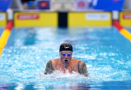 Adam Peaty in action during the Men's 100m Breaststroke on day one of the 2024 British Swimming Championships