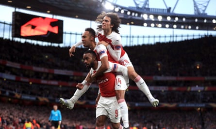 Arsenal S Lacazette Aubameyang Double Act Puts Valencia On Back Foot Europa League The Guardian