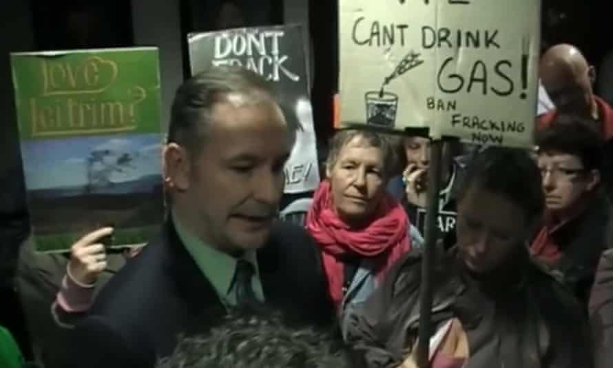 Strong feelings … protesters confront Richard Moorman of Tamboran Resources