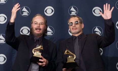 Walter Becker and Donald Fagen of Steely Dan celebrating their Grammy win for Two Against Nature in 2001. 