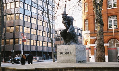 Banksy’s sculpture on its original site near Shaftesbury Avenue, London.