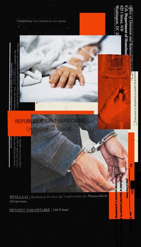 Montage of images including one of a man in handcuffs and one of a persons hand in a hospital bed