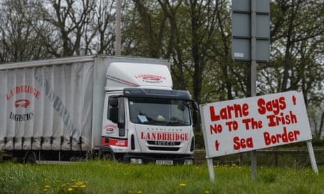 'Larne says no to Irish sea border' sign