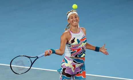 Victoria Azarenka in action during her quarter final match against Jessica Pegula of the U.S.