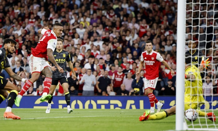 Arsenal v Aston Villa, Manchester City v Nottingham Forest and more – live! | Premier League 6 Gabriel Jesus slots the ball home to give Arsenal the lead.