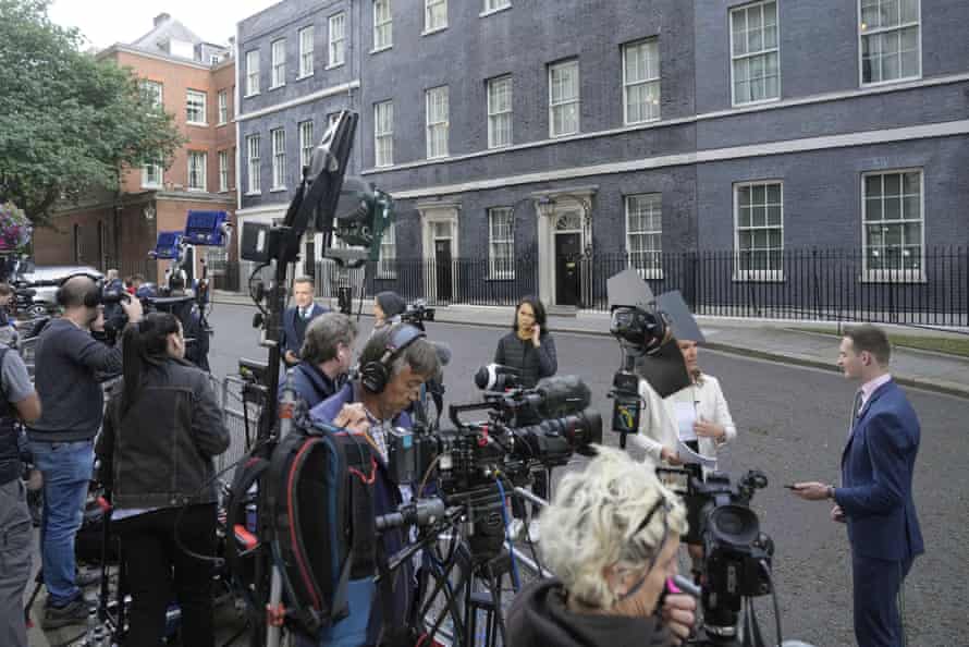 Broadcasters outside Downing Street this morning.