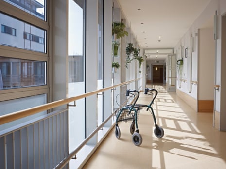 Walking frame in corridor of a nursing home