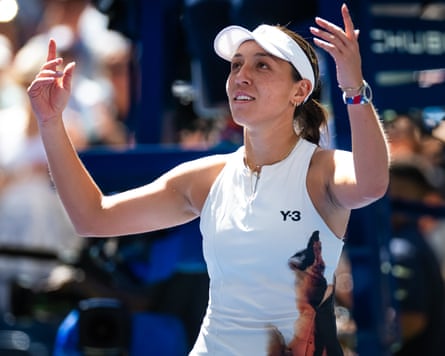 Jessica Pegula looks to the crowd on Arthur Ashe Stadium after defeating Barbora Krejcikova