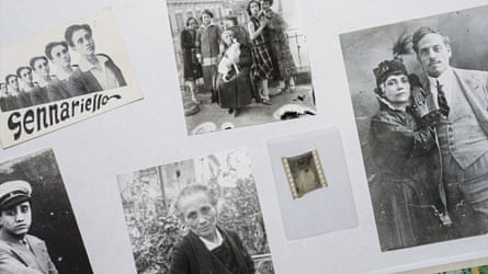 A series of black-and-white photos laid out on a white board