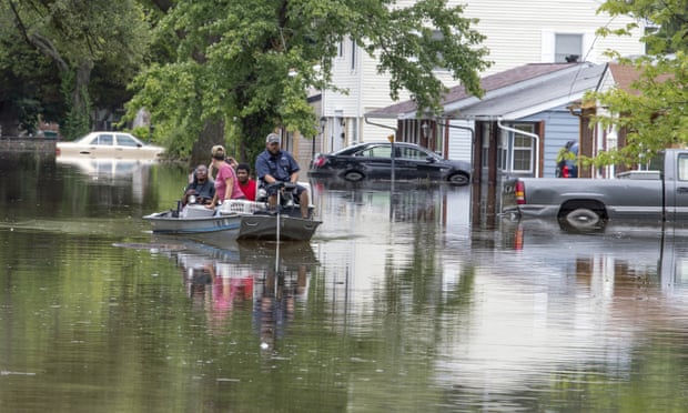 Pet owners rescue two cats and a dog from their home in East St Louis, Illinois, in July.